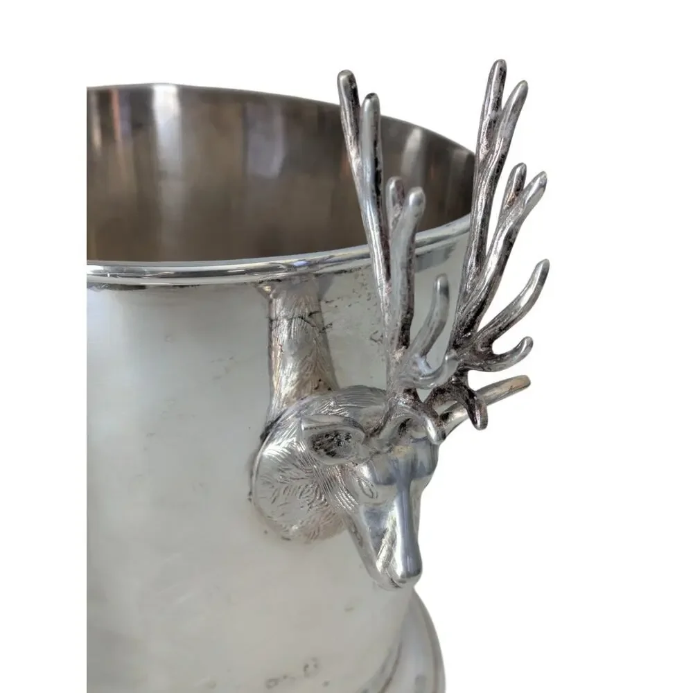 Pottery Barn Silverplate Large Stag Ice Bucket Deer Antler Party Wine Champagne
